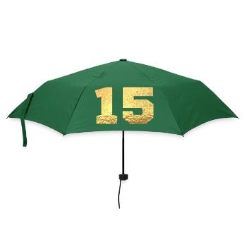 Numéro 15 paillettes doré - 15e anniversaire - Parapluie standard - vert bouteille - Devant