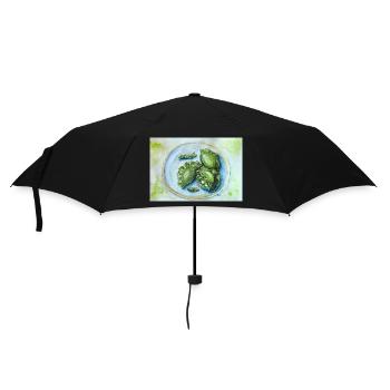 Leuchtend grüne Knödel: Aquarell-Essenskunst - Regenschirm (klein) - Schwarz - Vorne