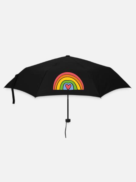 Regenbogen mit Herz - Regenschirm (klein) - Schwarz
