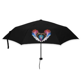 The elegant heart with wings and kitten. - Umbrella (small) - black - Front
