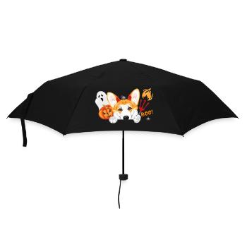 Spannender Corgi-Hund mit Halloween-Accessoires - Regenschirm (klein) - Schwarz - Vorne