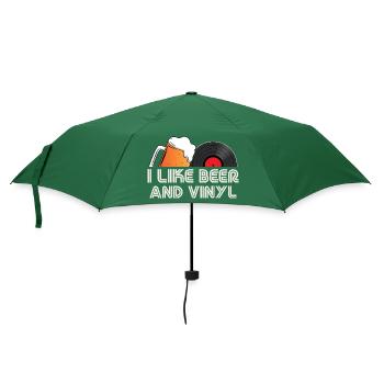 I Like Beer and Vinyl Retro Quote Design - Regenschirm (klein) - Flaschengrün - Vorne