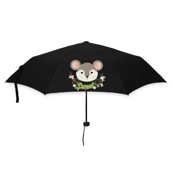 Zauberhafte süße Maus mit zartem Grün im Frühling - Regenschirm (klein) - Schwarz - Vorne