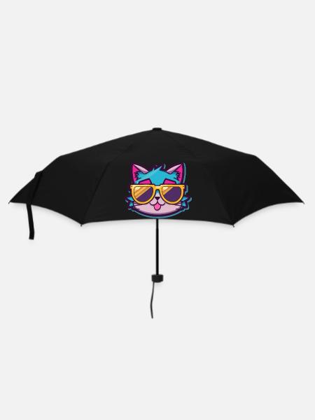 Coole Katze mit Sonnenbrille - Regenschirm (klein) - Schwarz