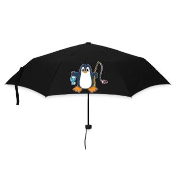 Pinguin Angler Fisch Angeln - Regenschirm (klein) - Schwarz - Vorne