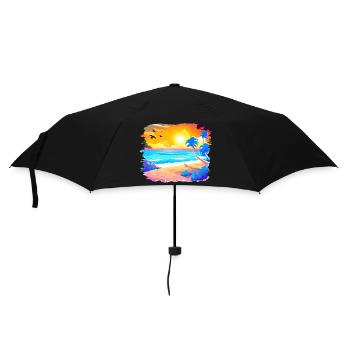Summer Sunset Beach Watercolor - Umbrella (small) - black - Front