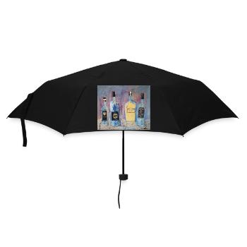 Expressive Weinflaschen vier Freunde - Regenschirm (klein) - Schwarz - Vorne