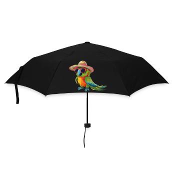 Papagei bunt mit Sonnenbrille und Sonnenhut - Regenschirm (klein) - Schwarz - Vorne