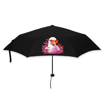 Pinke Möwe mit Sonnenbrille - Regenschirm (klein) - Schwarz - Vorne
