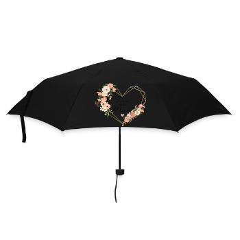 Brautteam Goldenes Herz Blumen - Regenschirm (klein) - Schwarz - Vorne