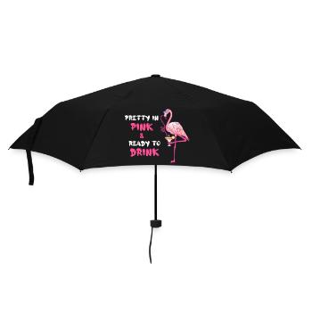 Flamingo Pretty In Pink And Ready To Drink - Regenschirm (klein) - Schwarz - Vorne