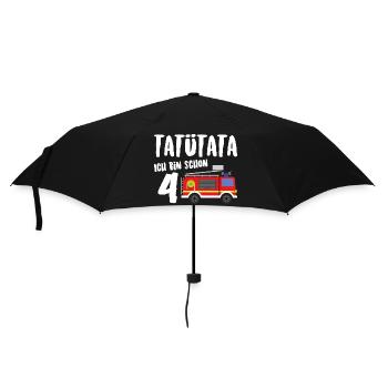 Feuerwehrauto Tatü Tata Ich bin schon 4 Jahre - Regenschirm (klein) - Schwarz - Vorne