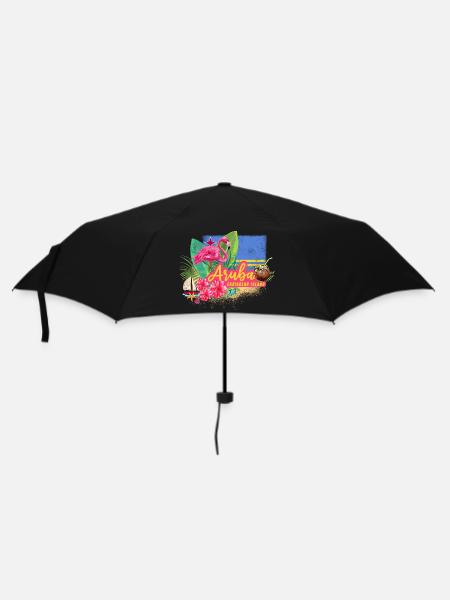 Aruba Retro Karibik Insel mit Flamingo Vintage - Regenschirm (klein) - Schwarz