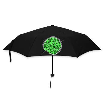 birthday present earth space ship believe - Umbrella (small) - black - Front