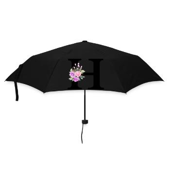 Lila Blumenbuchstabe h - Regenschirm (klein) - Schwarz - Vorne