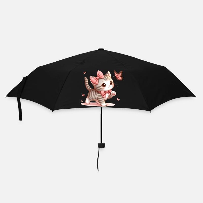 Katze mit Schmetterling - Regenschirm (klein) - Schwarz