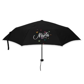 MARTA - Mädchen Name mit bunten Schmetterlingen - Regenschirm (klein) - Schwarz - Vorne