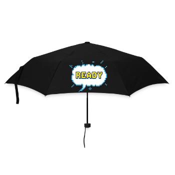 READY Schriftzug im Pixel Comic Look - Regenschirm (klein) - Schwarz - Vorne