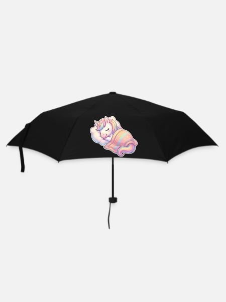 Einhorn Schlafen - Regenschirm (klein) - Schwarz