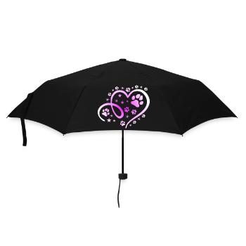 Herz mit Pfötchen und Sternen - Regenschirm (klein) - Schwarz - Vorne