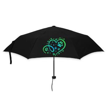 Herz mit Pfötchen und Sternen - Regenschirm (klein) - Schwarz - Vorne