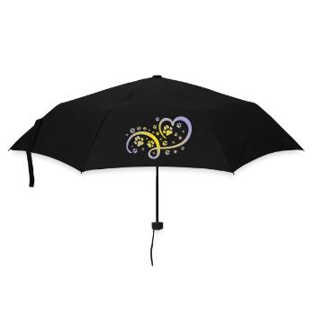 Herz mit Pfötchen und Sternen - Regenschirm (klein) - Schwarz - Vorne