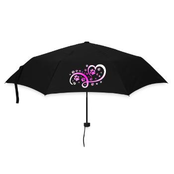 Herz mit Pfötchen und Sternen - Regenschirm (klein) - Schwarz - Vorne