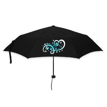 Herz mit Pfötchen und Sternen - Regenschirm (klein) - Schwarz - Vorne