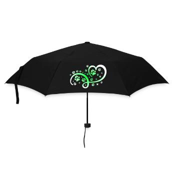 Herz mit Pfötchen und Sternen - Regenschirm (klein) - Schwarz - Vorne