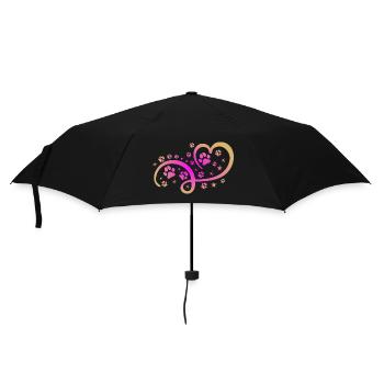 Herz mit Pfötchen und Sternen - Regenschirm (klein) - Schwarz - Vorne