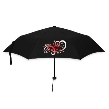 Herz mit Pfötchen und Sternen - Regenschirm (klein) - Schwarz - Vorne