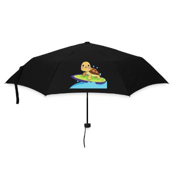 Kawaii Schildkröte Surfer - Süßes Stranddesign - Regenschirm (klein) - Schwarz - Vorne