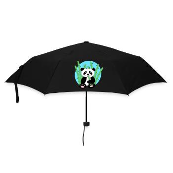 Panda und Bambus - Regenschirm (klein) - Schwarz - Vorne
