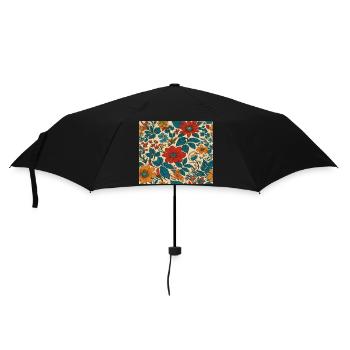 Floral pattern in the colours of the 80s - Umbrella (small) - black - Front