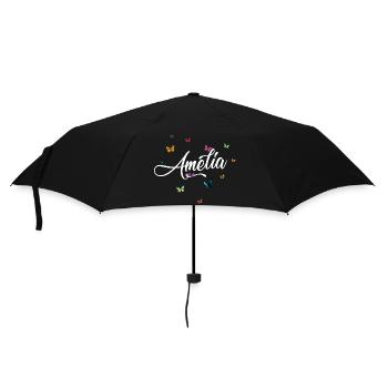 AMELIA - Girl Name with Colorful Butterflies - Umbrella (small) - black - Front
