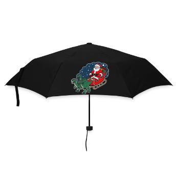 Santa Claus riding a sleigh pulled by dinosaurs - Umbrella (small) - black - Front