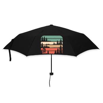 Retro Wald Natur Silhouette Bäume Wandern Geschenk - Regenschirm (klein) - Schwarz - Vorne