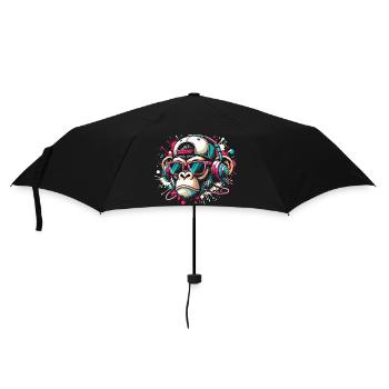 Cooler Affe mit Sonnenbrille und Beats - Regenschirm (klein) - Schwarz - Vorne