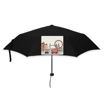 Scène de la ville londonienne dessin animé Big Ben - Parapluie standard - noir - Devant