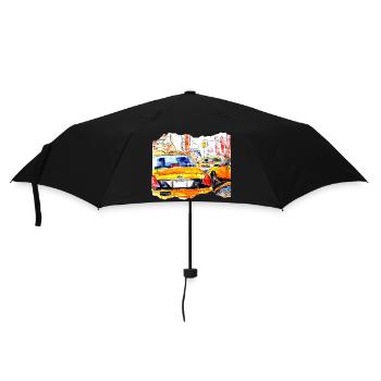 New York Taxi Kunstmotiv von Jörg Langhans - Regenschirm (klein) - Schwarz - Vorne