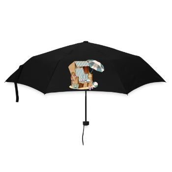 wunderschöner Strandkorb am Strand mit Accessoires - Regenschirm (klein) - Schwarz - Vorne