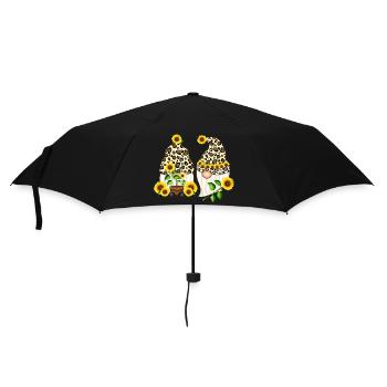 Gnome Sonnenblumen Leoparden Geschenk - Regenschirm (klein) - Schwarz - Vorne