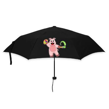 Pig Painter Brush Painting - Umbrella (small) - black - Front