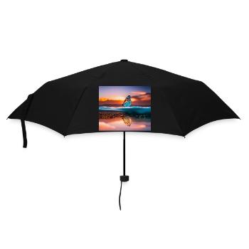 Bunter Schmetterling bei Sonnenuntergang - Regenschirm (klein) - Schwarz - Vorne