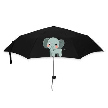 Niedlicher glücklicher Elefant - Entzückende Karikatur - Regenschirm (klein) - Schwarz - Vorne