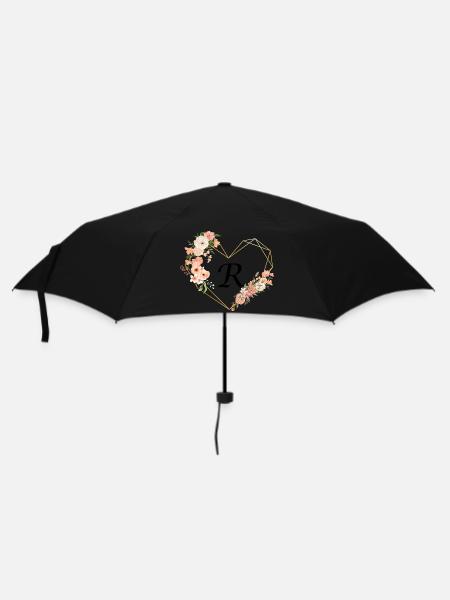 Lettre r cœur doré floral - Parapluie standard - noir