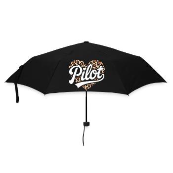 Leopardendesign mit Herz für Pilotinnen - Regenschirm (klein) - Schwarz - Vorne