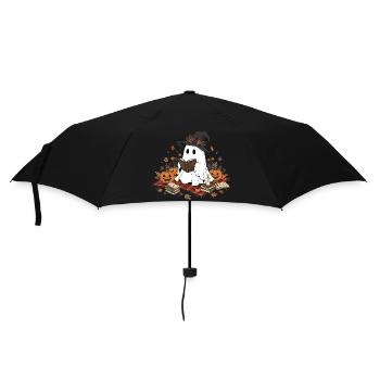 Hexenhexe mit Kürbissen und Zauberbuch - Regenschirm (klein) - Schwarz - Vorne
