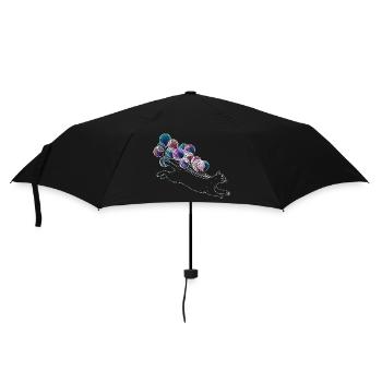 Floating Cat with Colorful Balloons Illustration - Umbrella (small) - black - Front