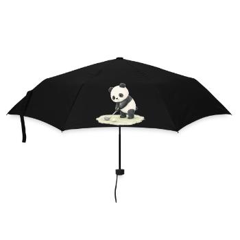 Panda spielt Golf Illustration  - Regenschirm (klein) - Schwarz - Vorne